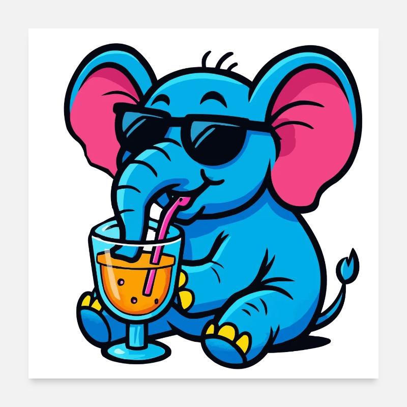 Elephant Comic Cocktail Poster 24" x 24" (60x60 cm)