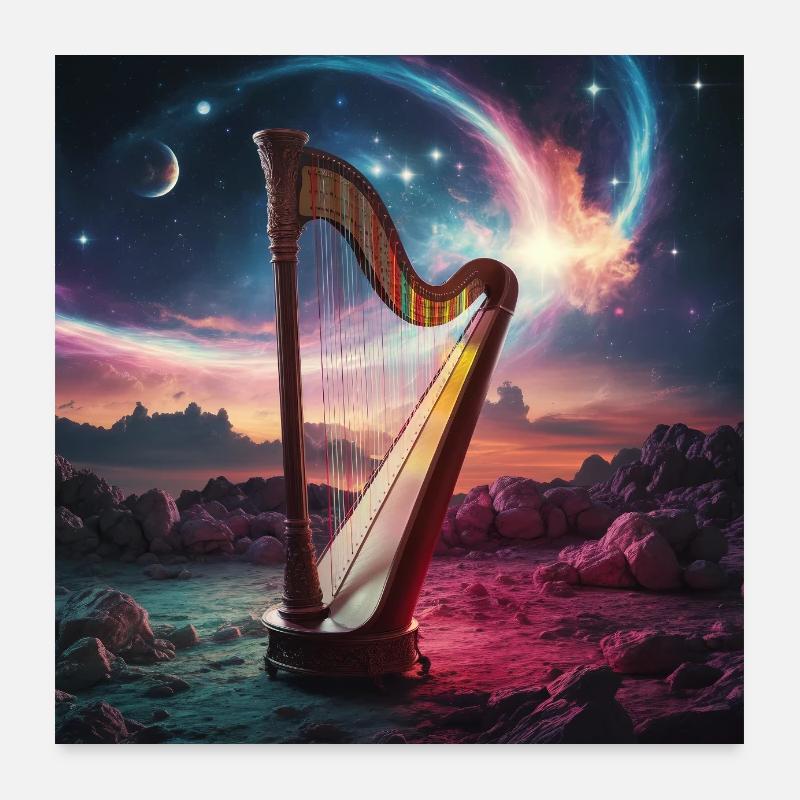 Mystische Harfe Im Kosmischen Sternenhimmel Poster 60x60 cm
