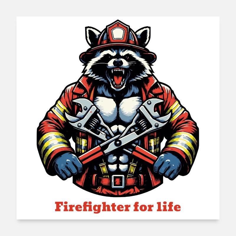 Pompiers raton laveur Poster 60 x 60 cm
