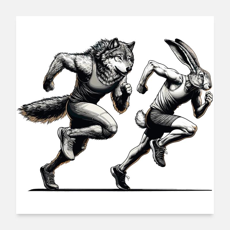 Competition Rabbit and Wolf Race Sprint Gift Poster 24" x 24" (60x60 cm)