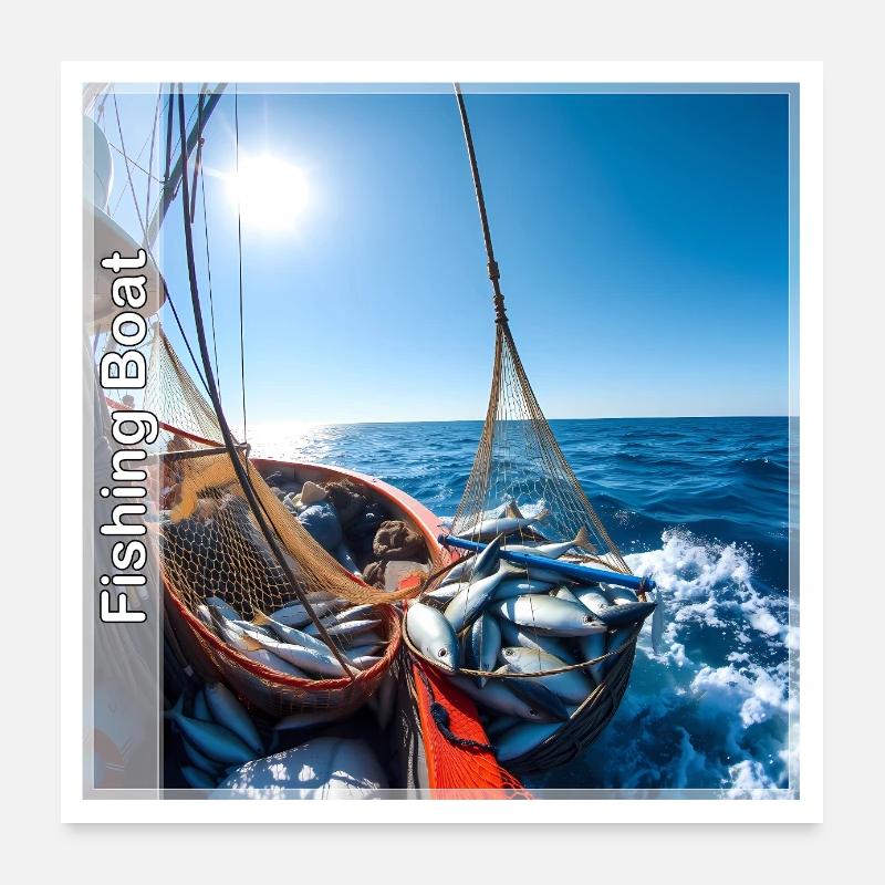 Fischkutter - Poster 60x60 cm - Weiß