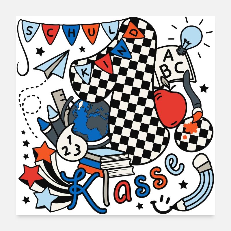 Schulkind 2026 Einschulung erste Klasse Doodle Poster 60x60 cm