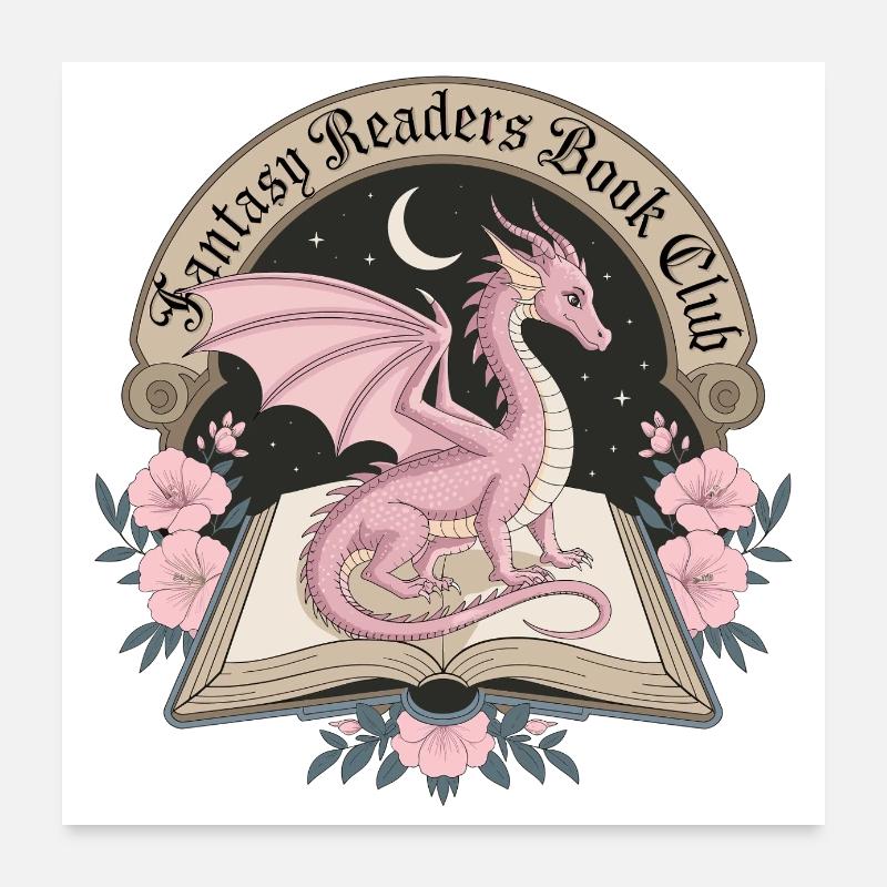 Fantasy Leseratte: Drache im Bücherreich Poster 60x60 cm