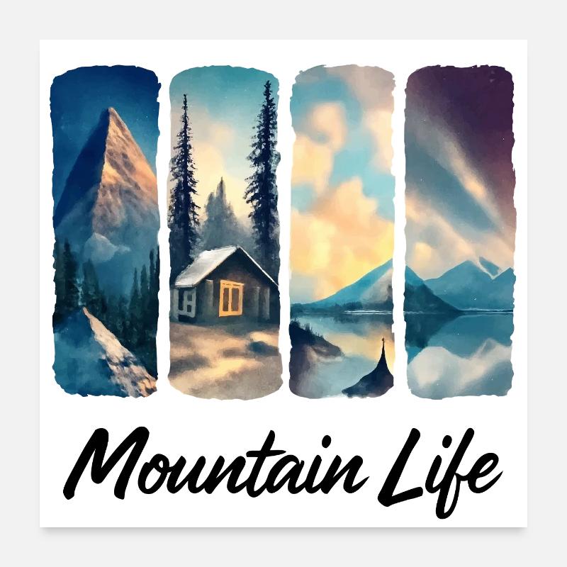 Mountain View with Forest Cabin and Lake Poster 24" x 24" (60x60 cm)