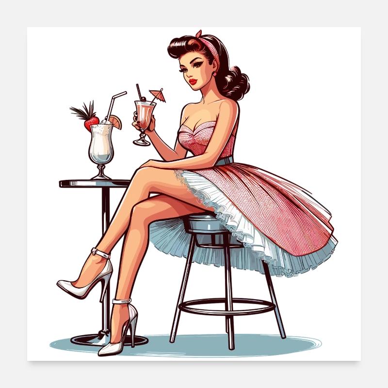 Frau Rockabilly Pina Colada Geschenk Poster 60x60 cm