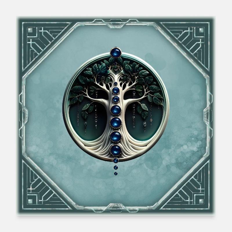 Teal Harmony, Mystischer Baum des Lebens Poster 60x60 cm