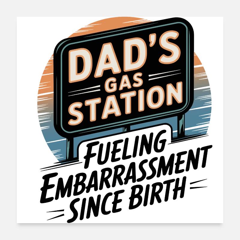 Dad's Gas Station - Poster 60x60 cm - Weiß