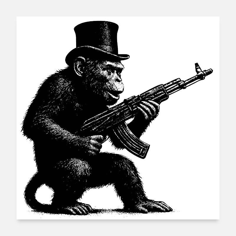 Monkey with machine gun Poster 24" x 24" (60x60 cm)