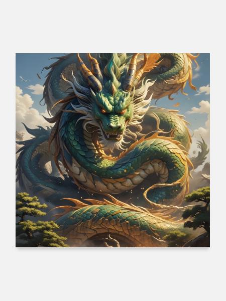 Asiatischer Drache - Poster 60x60 cm - Weiß - Vorne