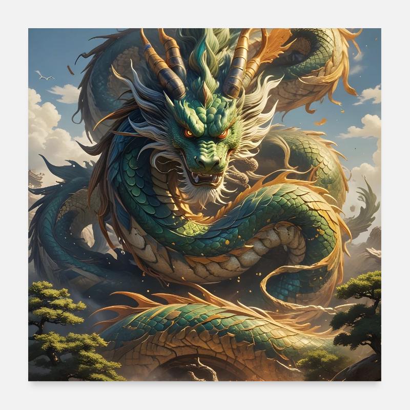 Asiatischer Drache - Poster 60x60 cm - Weiß