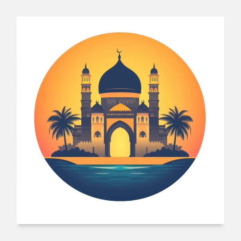 Moschee der Goldenen Dämmerung - Poster 60x60 cm - Weiß
