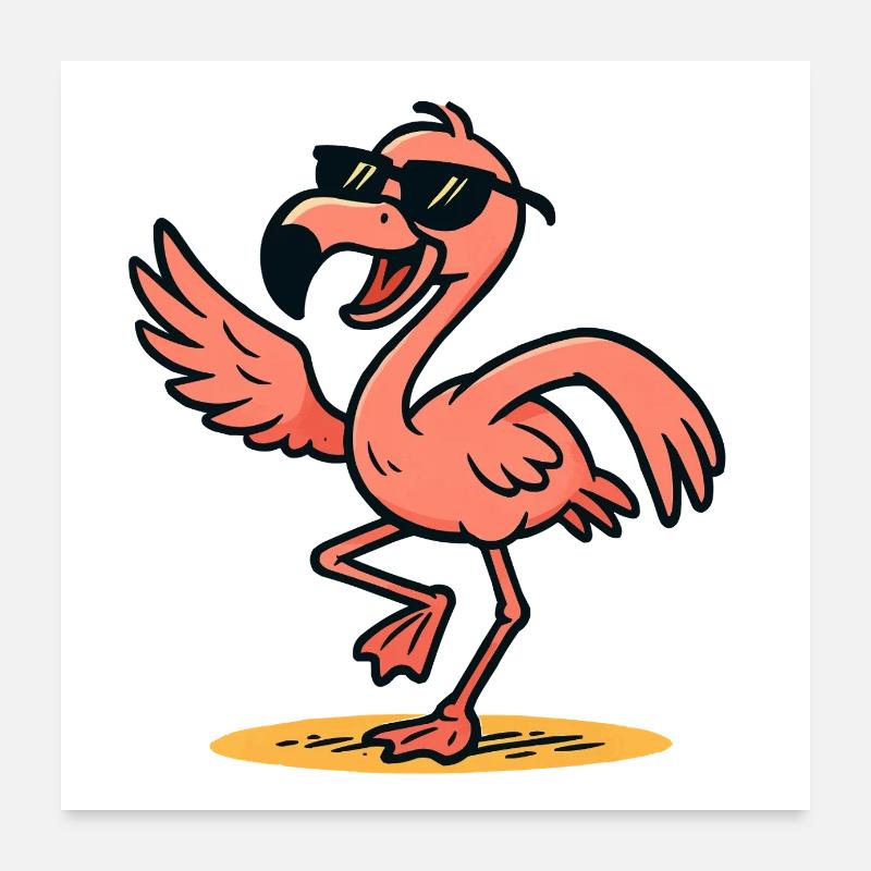 Flamingo Comic dance Poster 60x60 cm