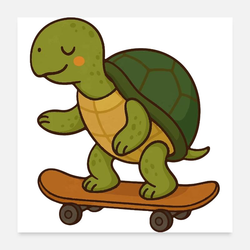 Skater Turtle – Cool Turtle on Skateboard Poster 24" x 24" (60x60 cm)