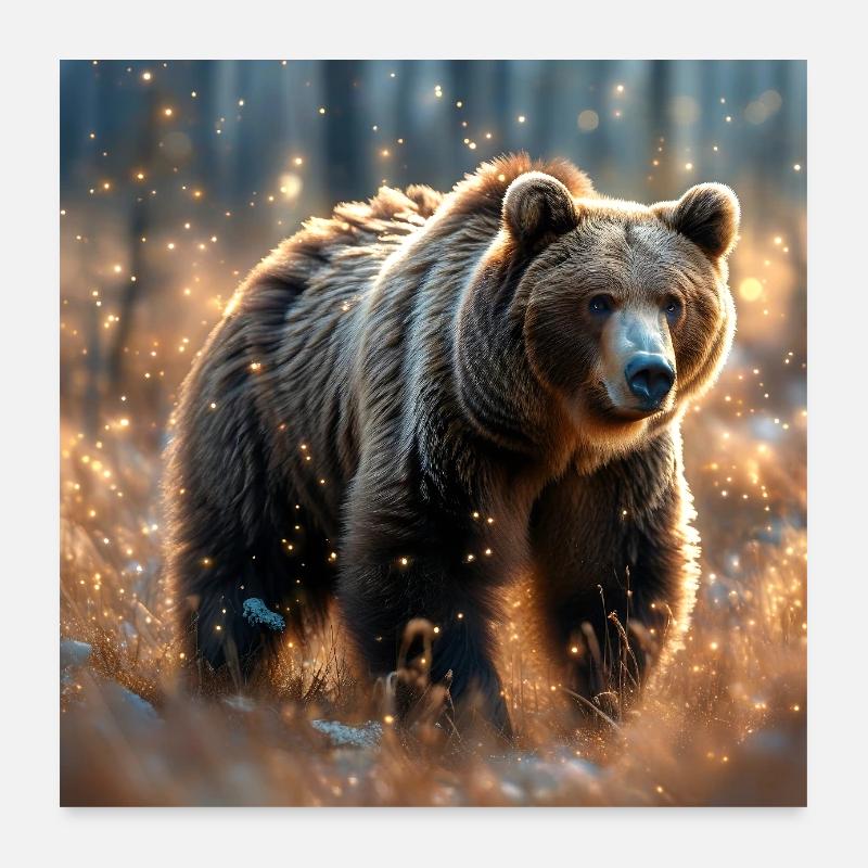 Krafttier Magischer Braunbär - Poster 60x60 cm - Weiß