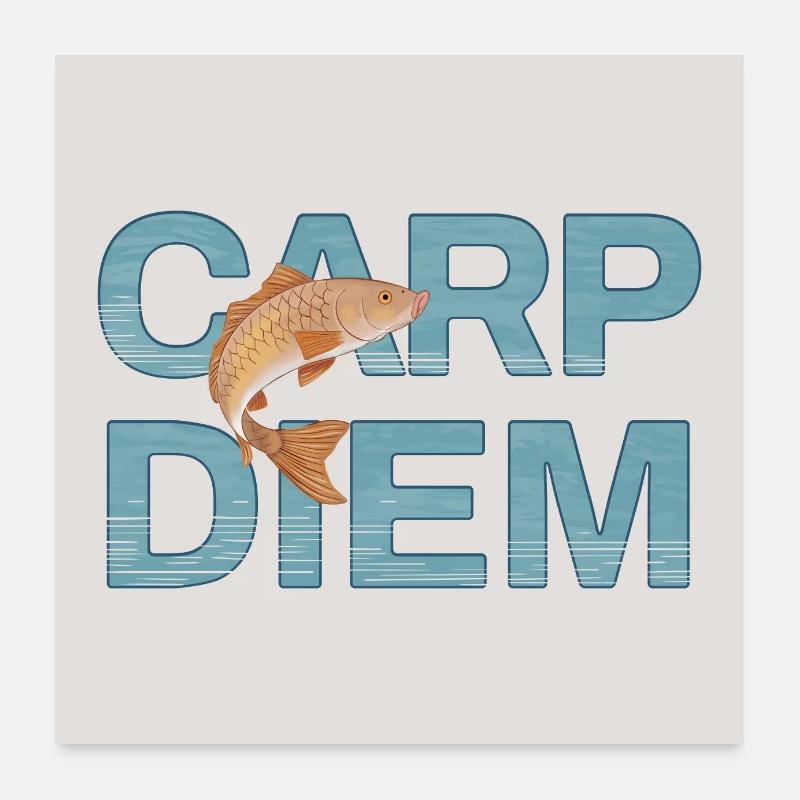 Carp Diem - Affiche de blague de papa pêcheur drôle Poster 60 x 60 cm