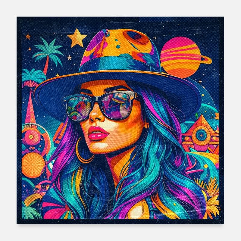 Women's summer colors, planets and palm trees, femininity Poster 24" x 24" (60x60 cm)