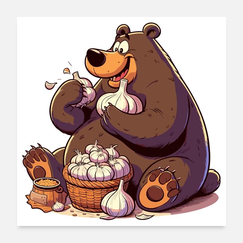 Knoblauch Bär lecker Knofi Geschenk Poster 60x60 cm