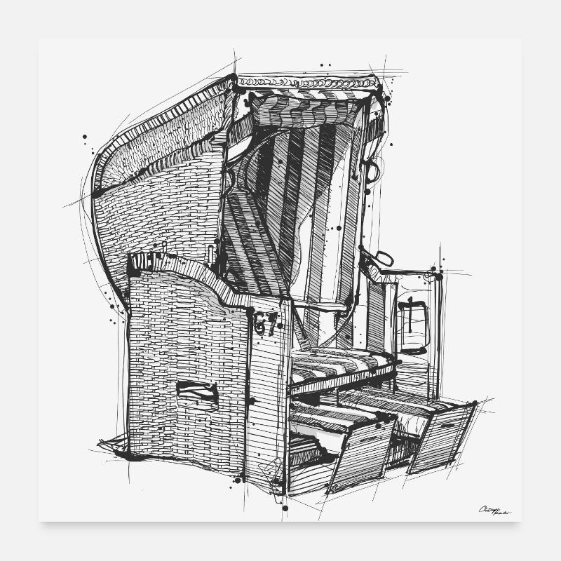 Dessin de chaise de plage Poster 60 x 60 cm