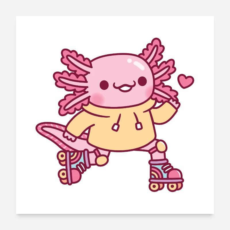 Mignon Axolotl adore le patin à roulettes Poster 60 x 60 cm