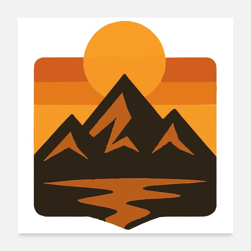 Paysage de montagne minimaliste au coucher du soleil Poster 60 x 60 cm