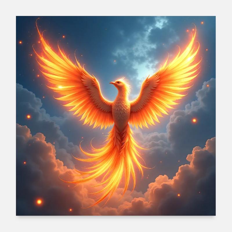 Krafttier Phoenix - Poster 60x60 cm - Weiß