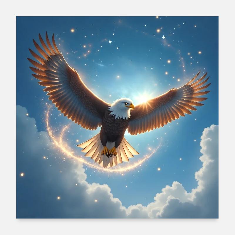 Krafttier Adler am Himmel - Poster 60x60 cm - Weiß