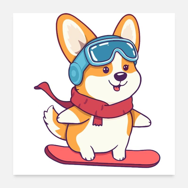 Snowboard-Corgi Perfekt für Hundefans Poster 60x60 cm