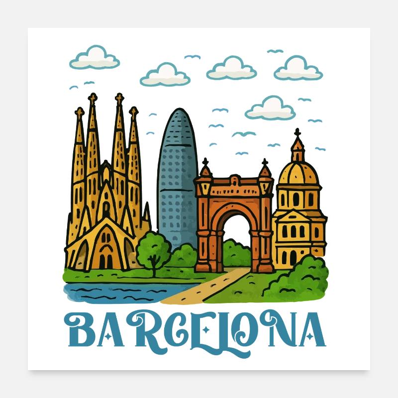 Ville de Barcelone Poster 60 x 60 cm