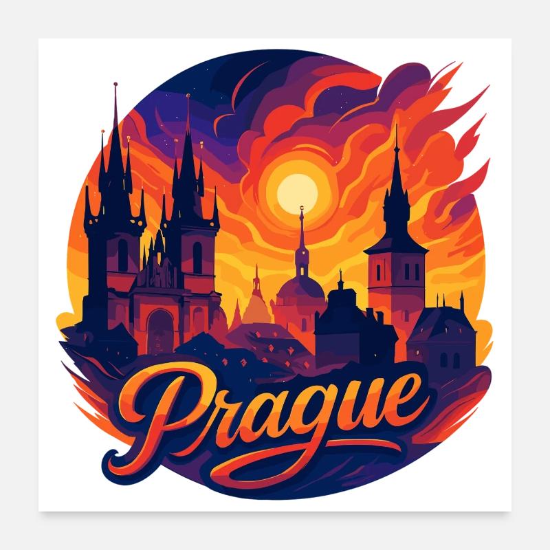 Prague Capital Czech Republic Silhouette Gift Poster 24" x 24" (60x60 cm)