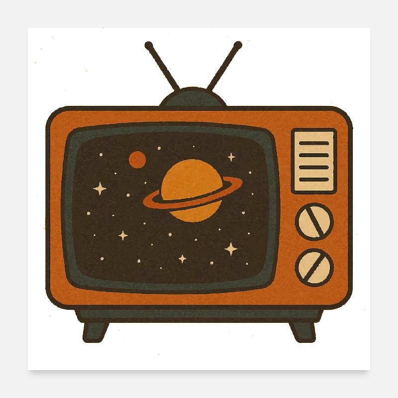 Téléviseur rétro avec univers – Vintage Space Vib Poster 60 x 60 cm