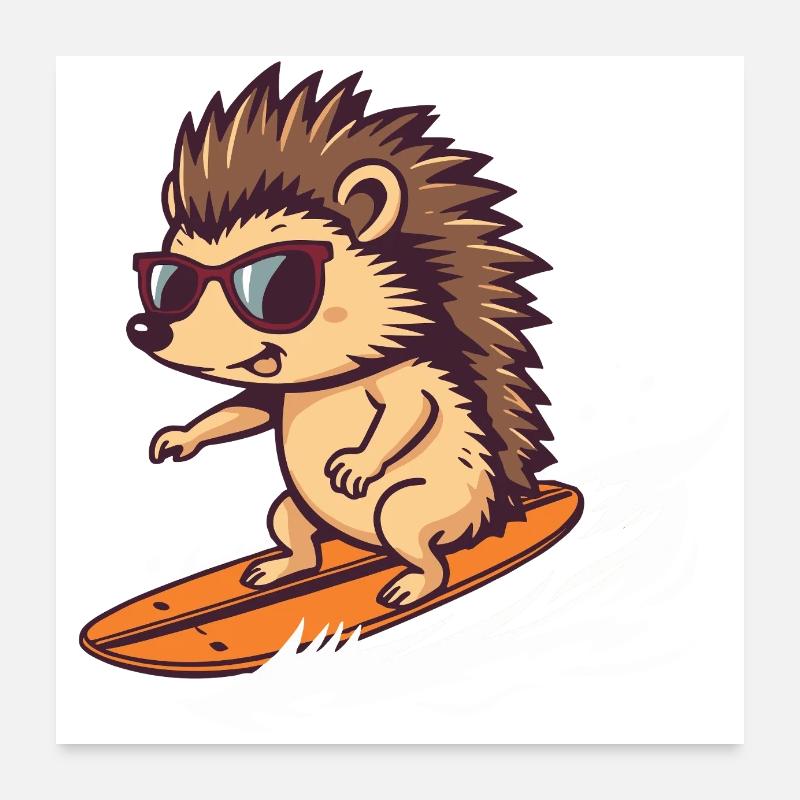Surfing hedgehog with sunglasses Poster 24" x 24" (60x60 cm)