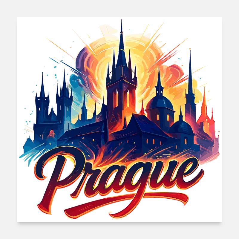 Prague Capitale République tchèque Silhouette Cadeau Poster 60 x 60 cm