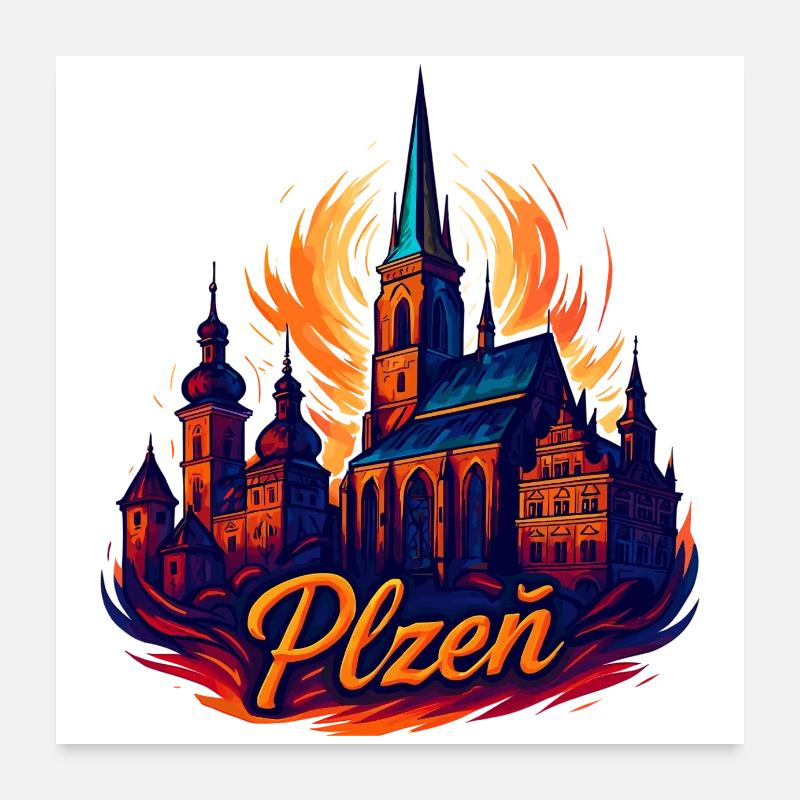 Pilsen, Plzeň City, République tchèque, Silhouette Gift Poster 60 x 60 cm