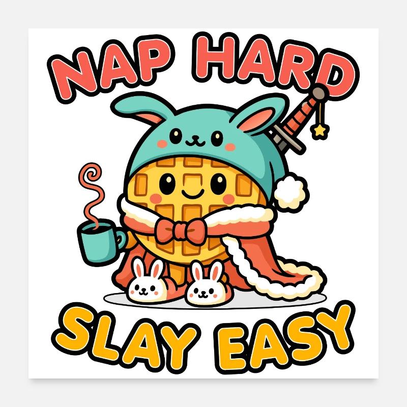 Süßer Kawaii Waffelkrieger – Nickerchen hart, leicht töten Poster 60x60 cm