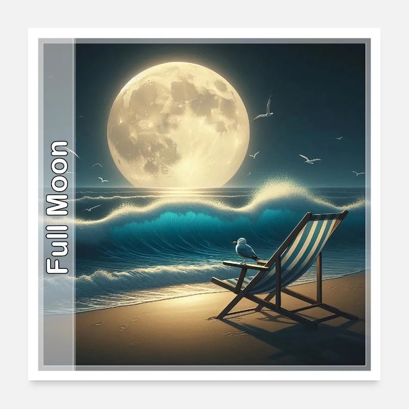 Full moon over ocean waves Poster 24" x 24" (60x60 cm)
