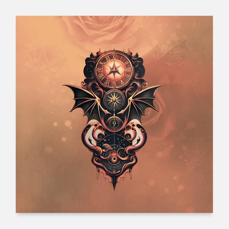 Voyage mystique dans le temps avec des ailes Poster 60 x 60 cm