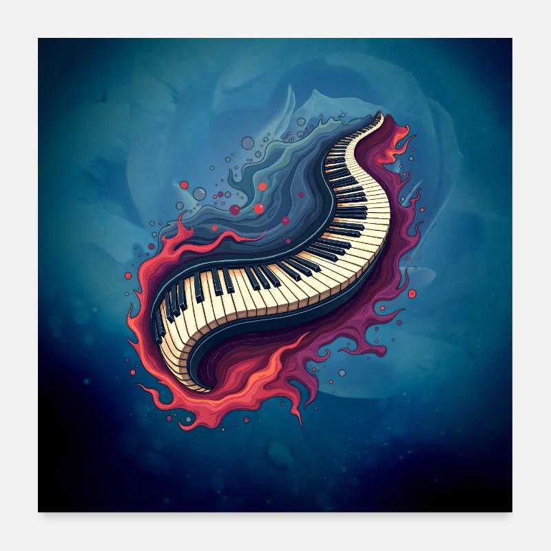 Musik in Bewegung, das Klavier krümmte sich. - Poster 60x60 cm - Weiß