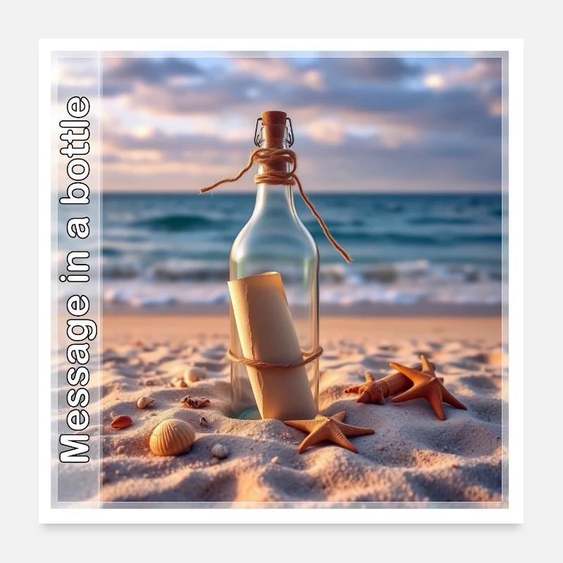 Message de la mer dans une bouteille Poster 60 x 60 cm