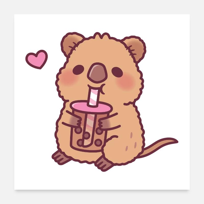 Süßer Quokka liebt Bubble Tea Poster 60x60 cm