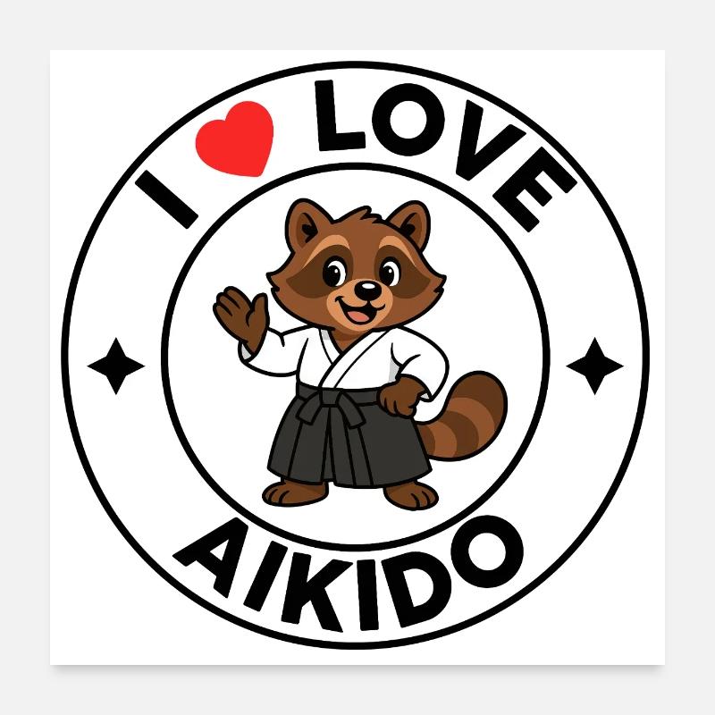 Ich liebe Aikido – Red Heart Tanuki Poster 60x60 cm