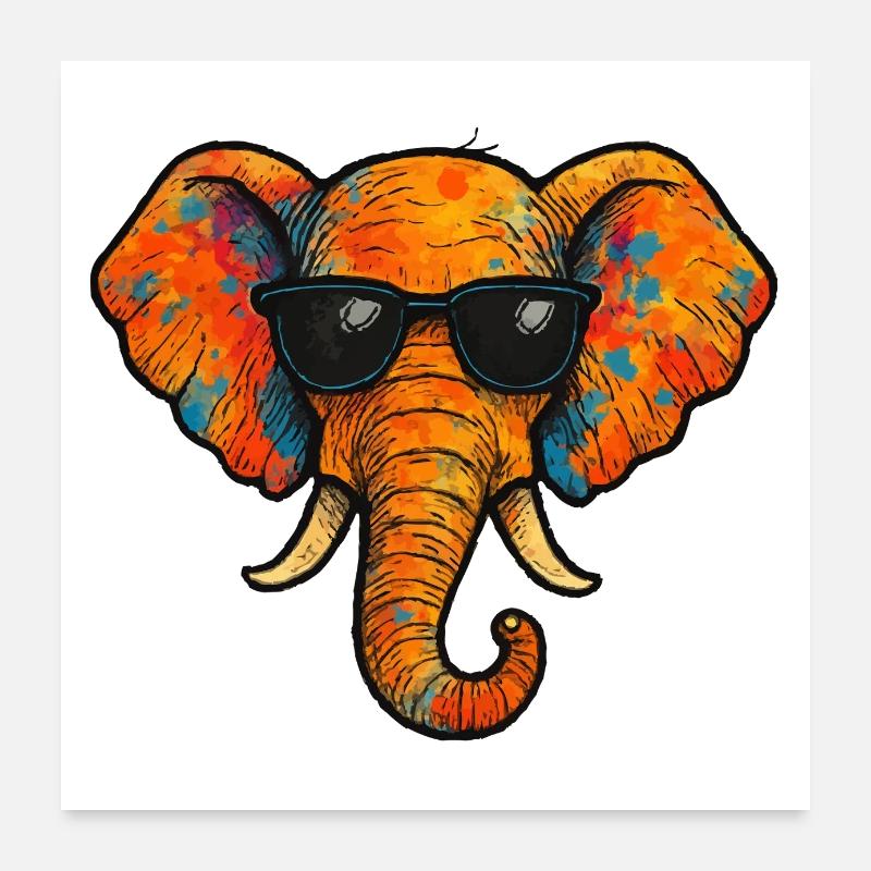Bande dessinée en couleur d’éléphant Poster 60 x 60 cm
