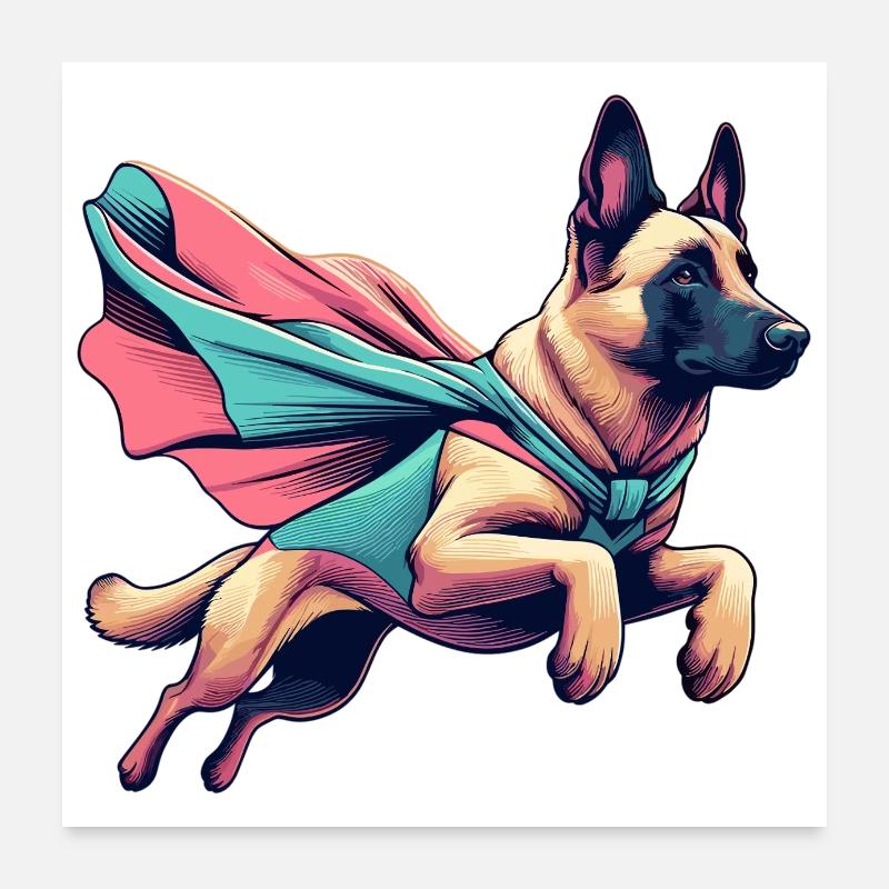 Super Dog Belgian Shepherd Cape Gift Poster 24" x 24" (60x60 cm)