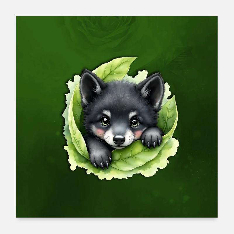 Chiot loup sur le vert Poster 60 x 60 cm