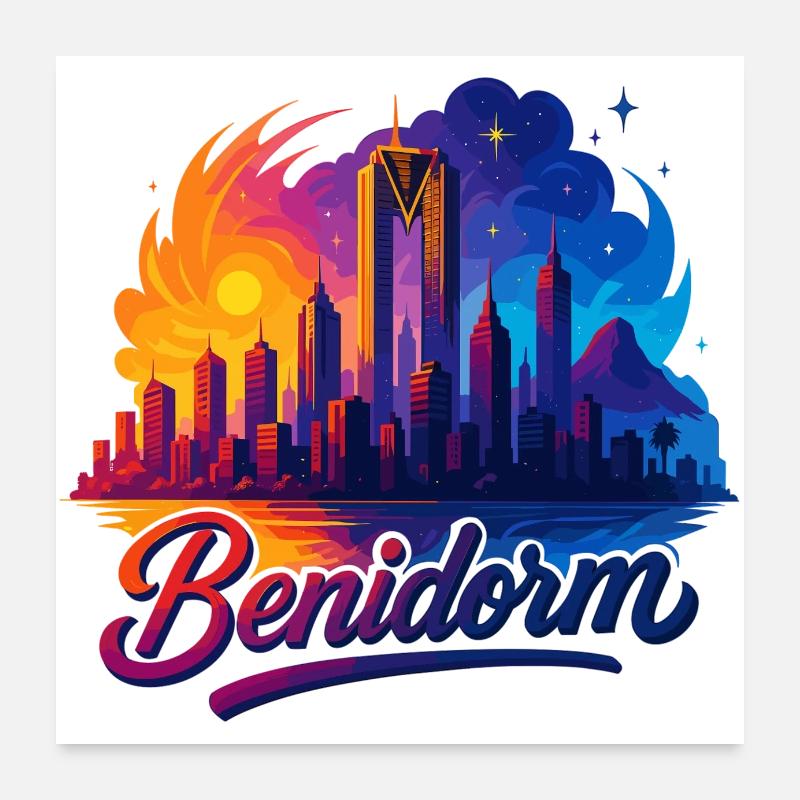 Benidorm Stadt Spanien Silhouette Geschenk Poster 60x60 cm
