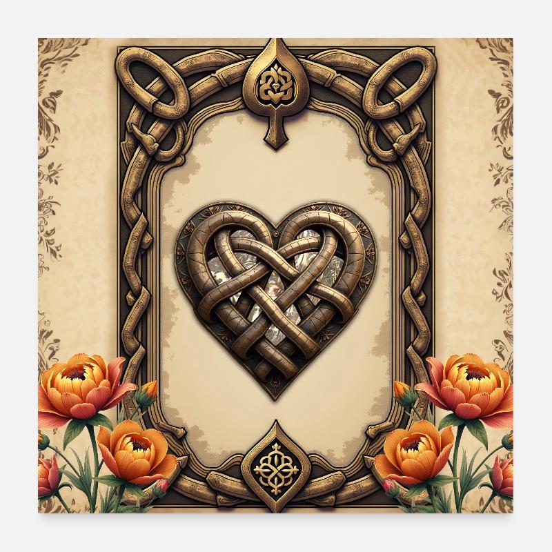 Coeur Celtique Lié Aux Fleurs Poster 60 x 60 cm