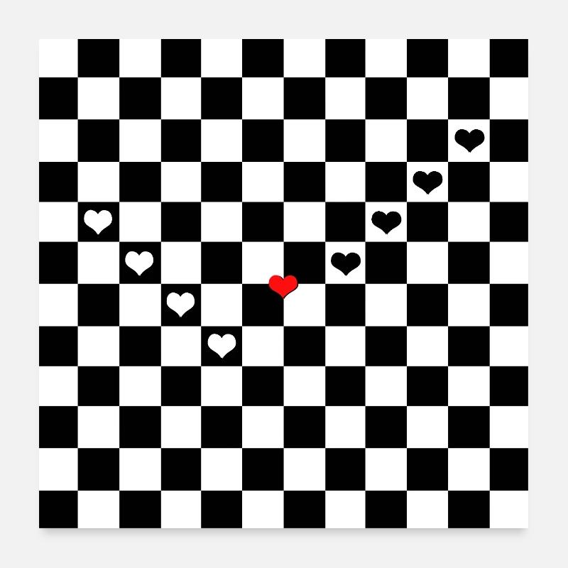 Black White Plaid Pattern Plaid With Red Heart Poster 24" x 24" (60x60 cm)