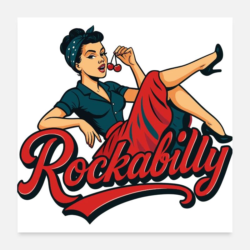 Rockabilly Forever Cherries Wife 50s Gift Poster 24" x 24" (60x60 cm)