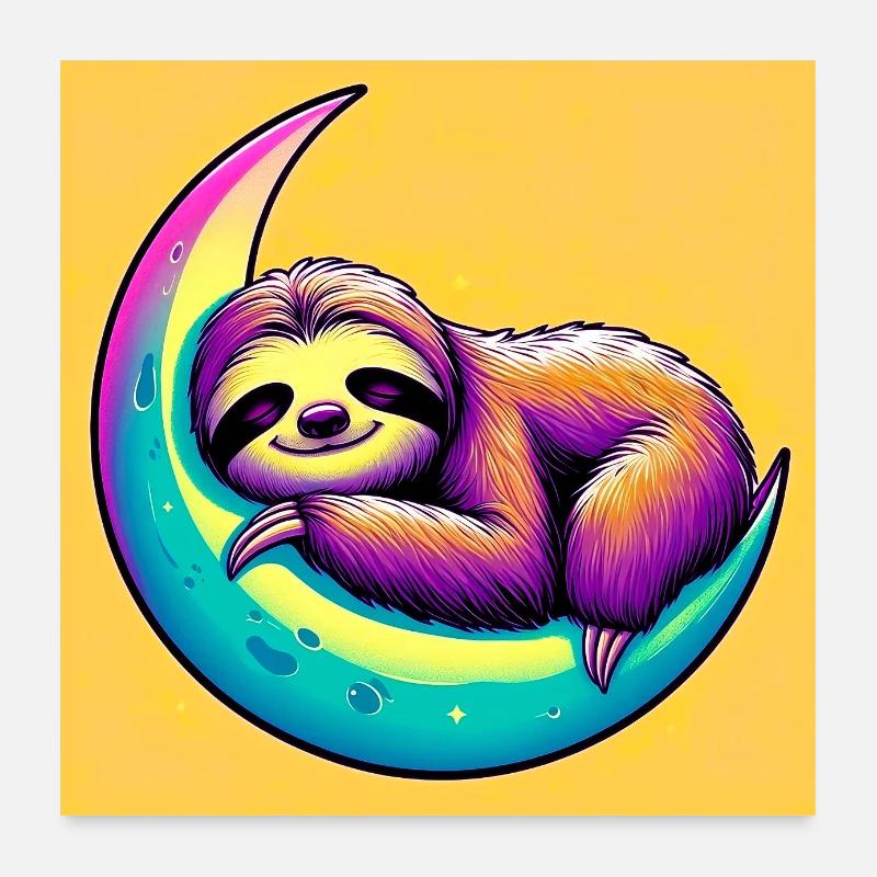 Faultier schläft auf dem Mond Poster 60x60 cm
