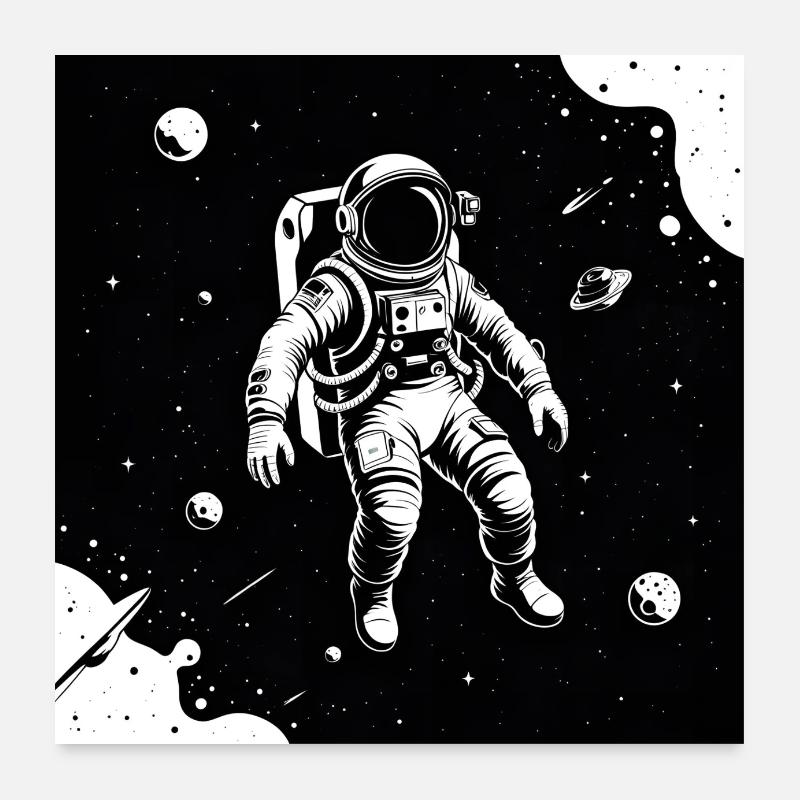 Astronaute de l’espace dans le ciel lunaire Poster 60 x 60 cm