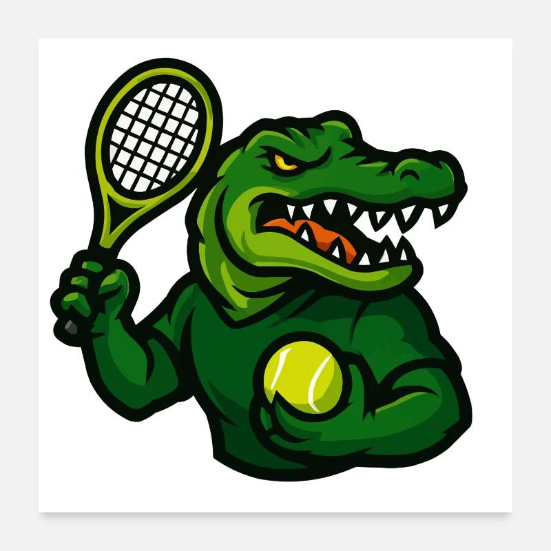 Crocodile Tennis Comic Poster 24" x 24" (60x60 cm)
